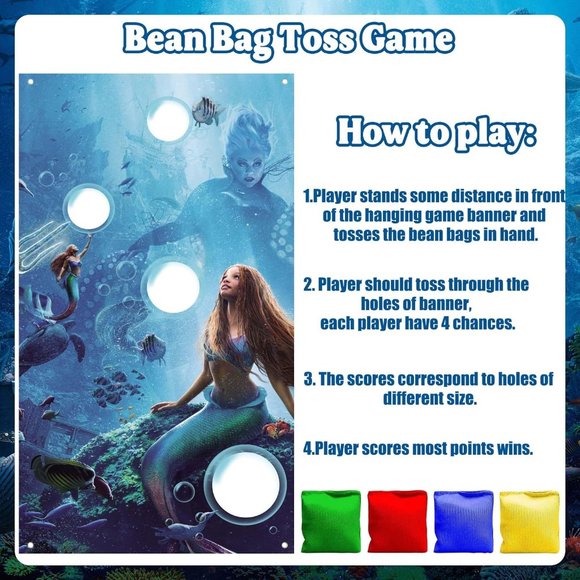 Black Mermaid Birthday Decorations, Little Mermaid Toss Game with 4 Bean Bags - Picture 4 of 7